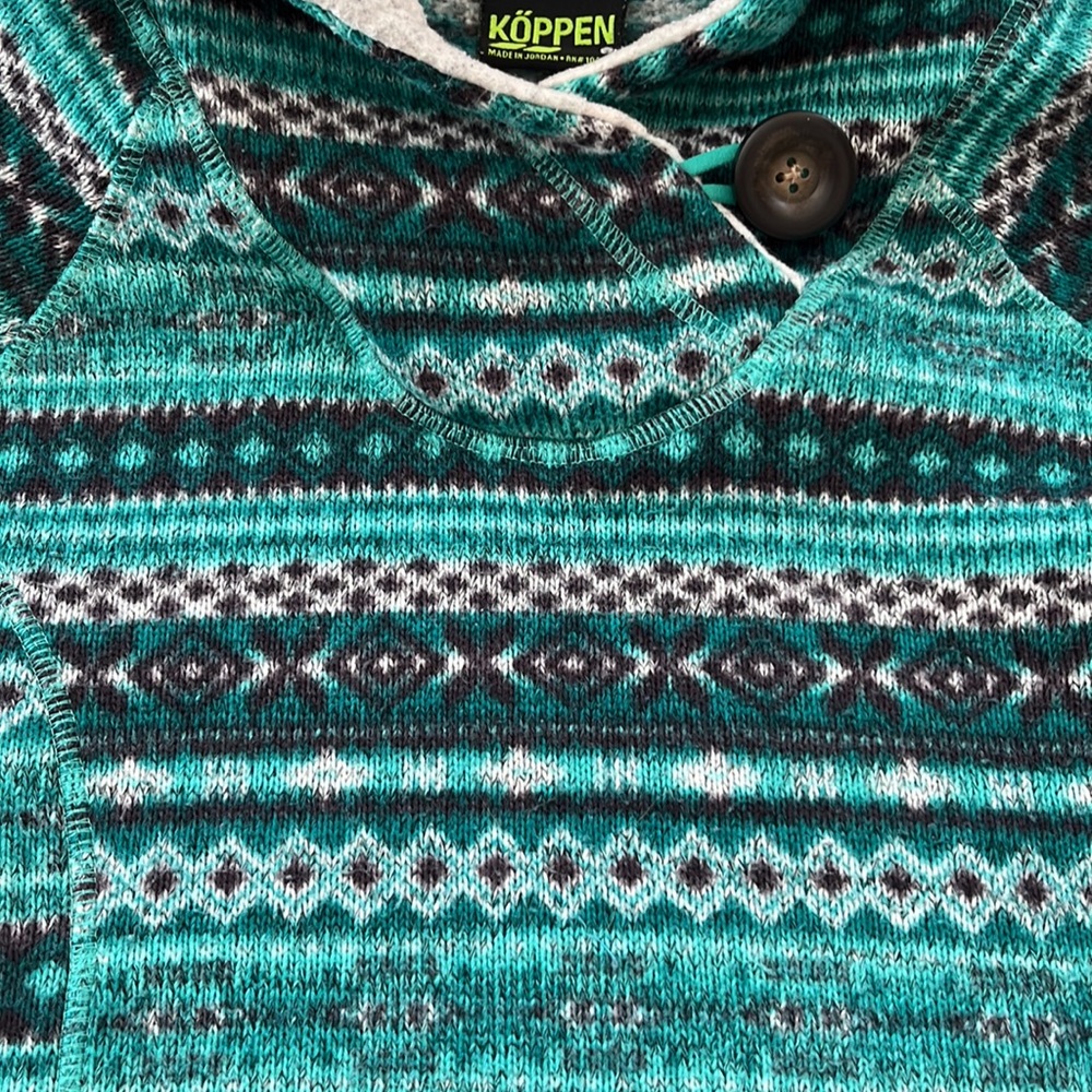 Koppen Patterned Teal Sweater with Button Detail - Picture 4 of 7